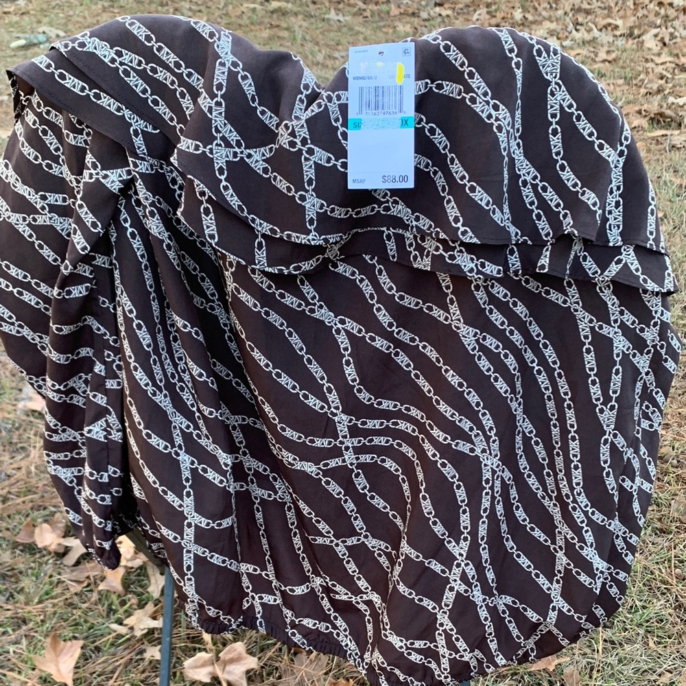 Michael Kors Chocolate and White Chain Print Blouse
